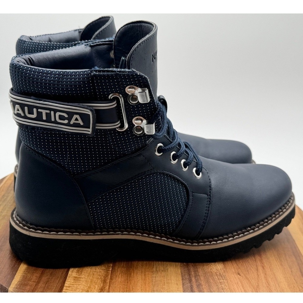 Nautica Women's Size 7.5 Romilly Boots Navy Ankle Strap/Logo Gently Used 0066